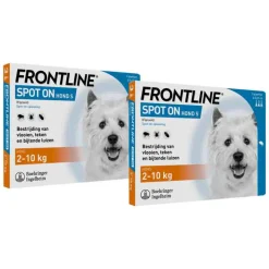 2x Frontline Spot On Anti Vlooien en Teken Druppels Hond S 2 tot 10 kg 3 pipetten