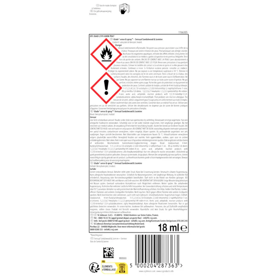 8x Glade Sense & Spray Sensual Sandalwood & Jasmine 18 ml