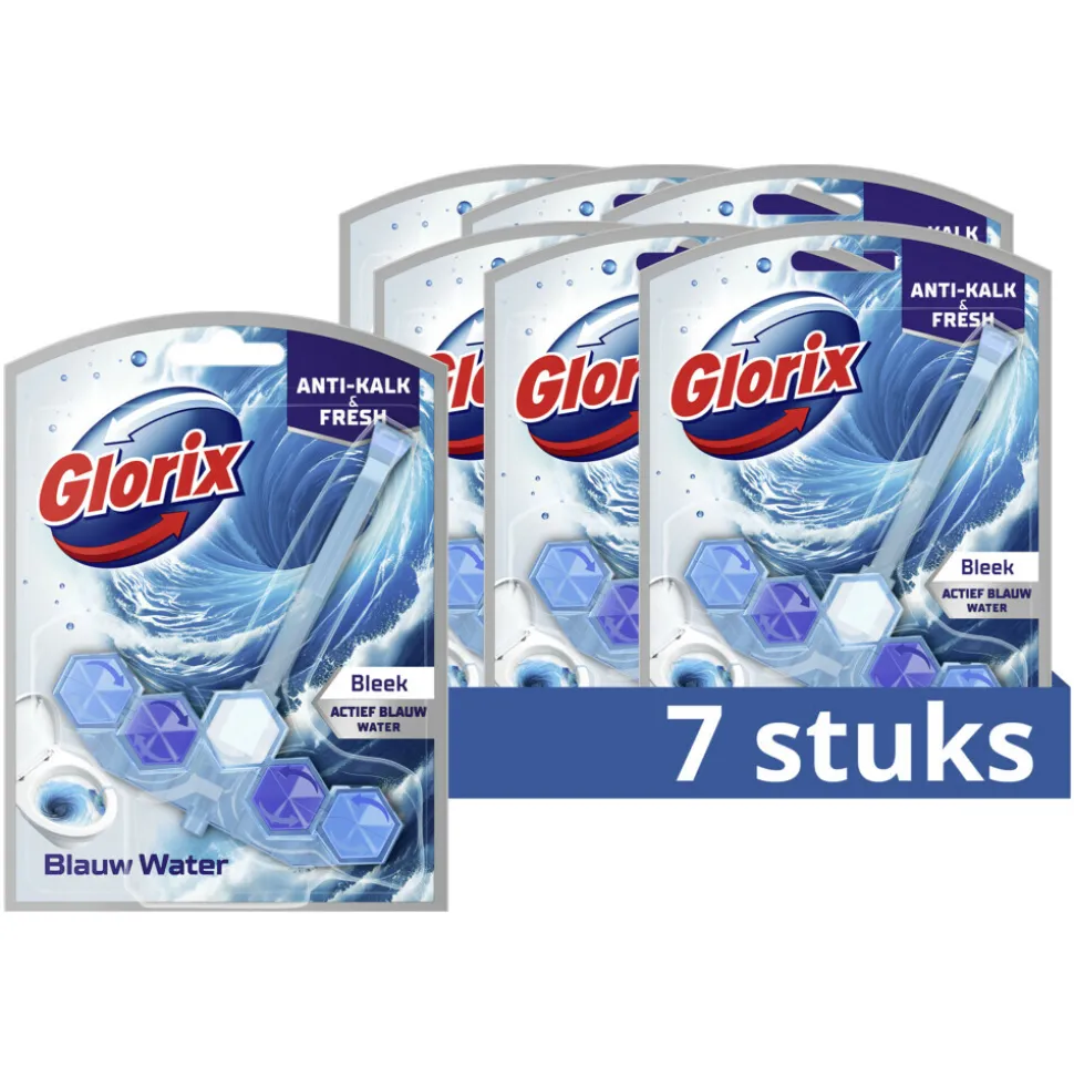 7x Glorix Toiletblok Blauw Water Bleek