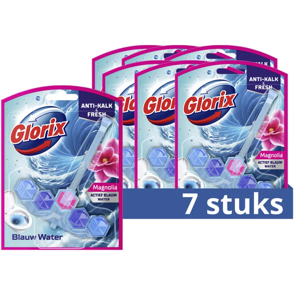 7x Glorix Toiletblok Blauw Water Pink Magnolia