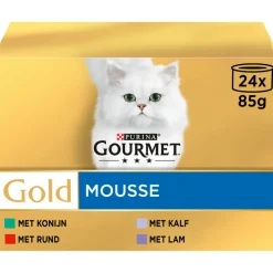 4x Gourmet Gold Mousse Rund - Konijn - Kalfsvlees - Lam 24 x 85 gr