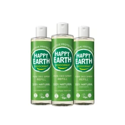 3x Happy Earth 100% Natuurlijke Deo Spray Navulling Cucumber Matcha 300 ml