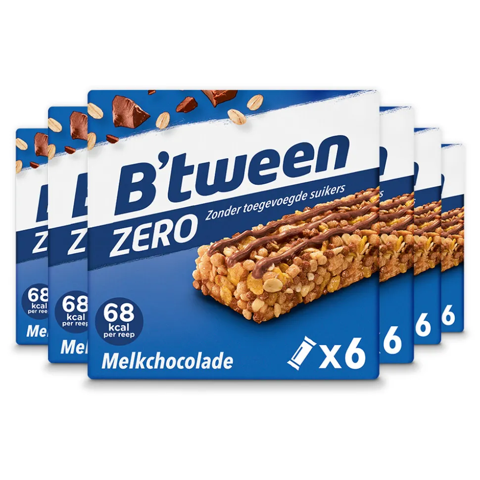 6x Hero B'tween Mueslireep Zero Melkchocolade 6x20gr