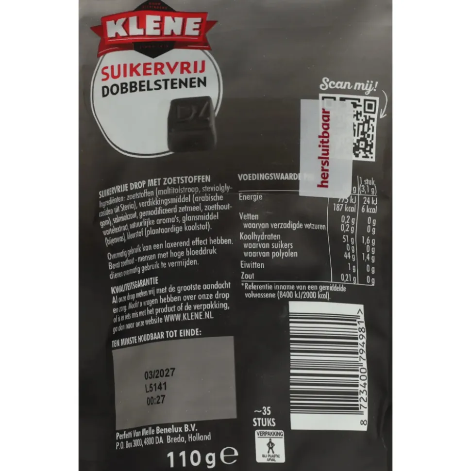 6x Klene Dubbelzoute Dobbelstenen Suikervrij 105 gr