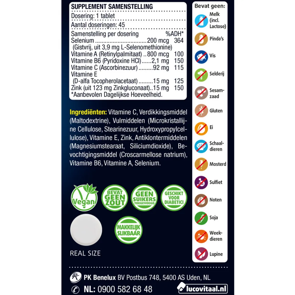 2x Lucovitaal Selenium & Zink 200 mcg Gistvrij 45 tabletten