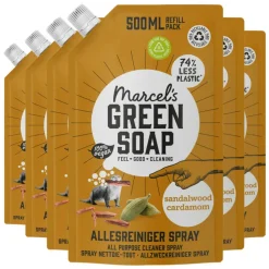 6x Marcel's Green Soap Allesreiniger Spray Sandelhout & Kardemom Navulling 500 ml