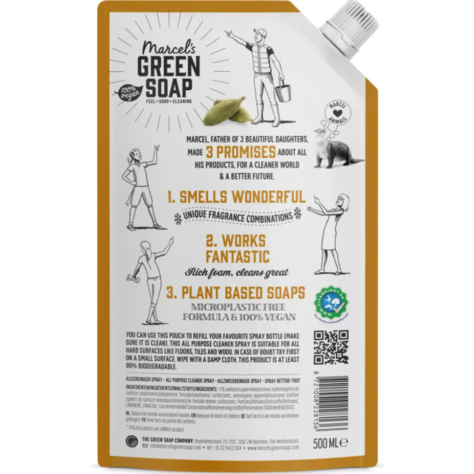 6x Marcel's Green Soap Allesreiniger Spray Sandelhout & Kardemom Navulling 500 ml