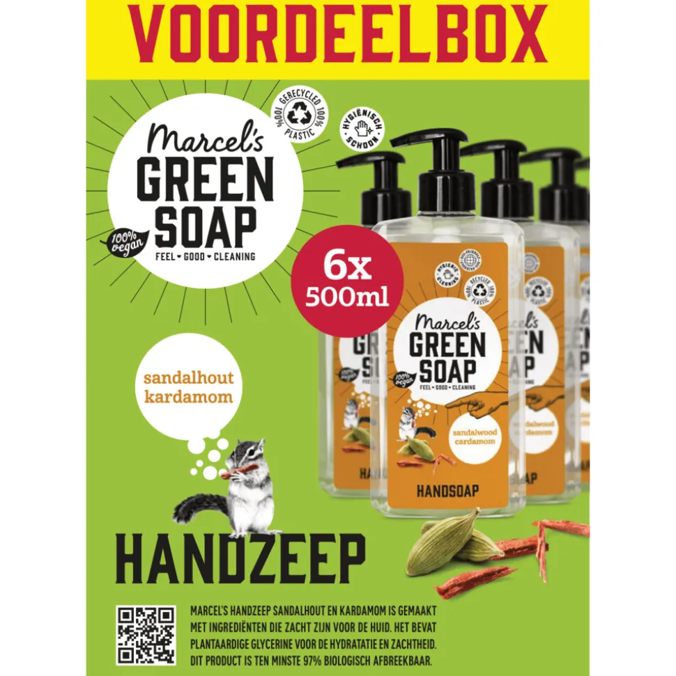 6x Marcel's Green Soap Handzeep Sandelhout & Kardemom 500 ml