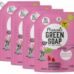 4x Marcel's Green Soap Wasmiddel Navul Patchouli & Cranberry 23 Wasbeurten 1 liter