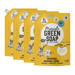 4x Marcel's Green Soap Wasmiddel Navul Vanille & Katoen 23 Wasbeurten 1 liter