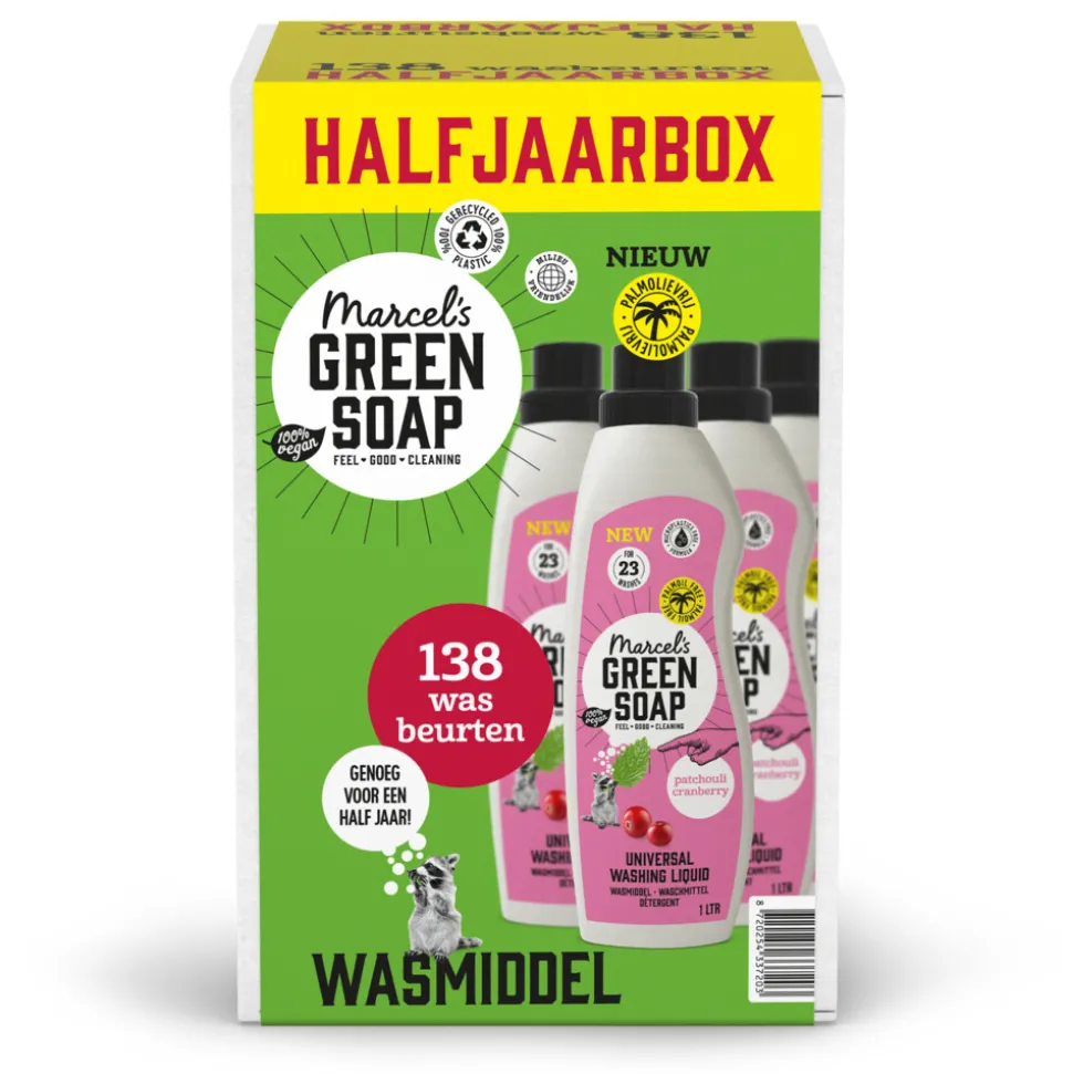 6x Marcel's Green Soap Wasmiddel Patchouli & Cranberry 23 Wasbeurten 1 liter