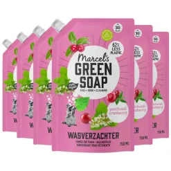 6x Marcel's Green Soap Wasverzachter Patchouli & Cranberry Navulling 750 ml