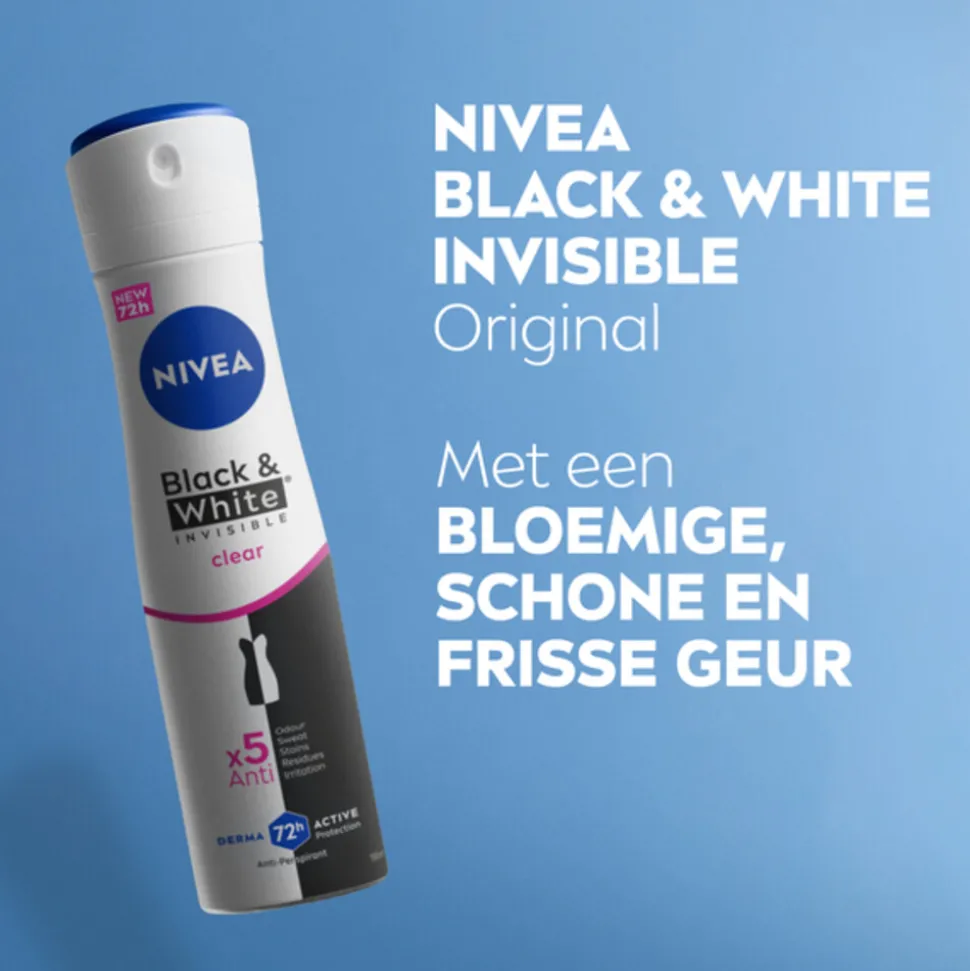 6x NIVEA Deodorant Spray Invisible For Black & White Clear 150 ml