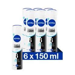 6x NIVEA Deodorant Spray Invisible For Black & White Pure 150 ml