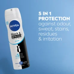 6x NIVEA Deodorant Spray Invisible For Black & White Pure 150 ml