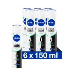 6x NIVEA Deodorant Spray Invisible Fresh For Black & White 150 ml