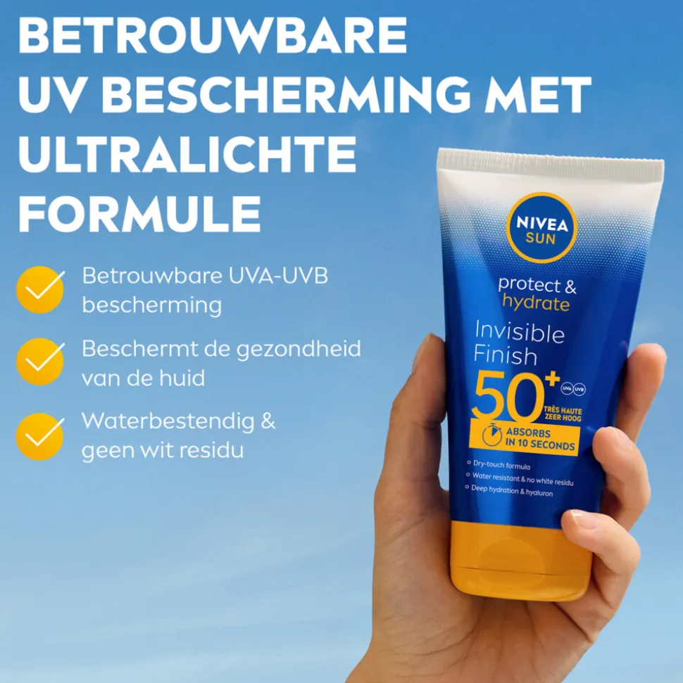 2x NIVEA Sun Protect & Hydrate Zonnecrème Invisible Finish SPF 50+ 150 ml
