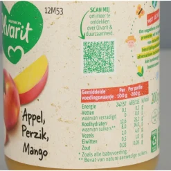 6x Olvarit Fruithapje 12m Appel Perzik Mango 200 gr