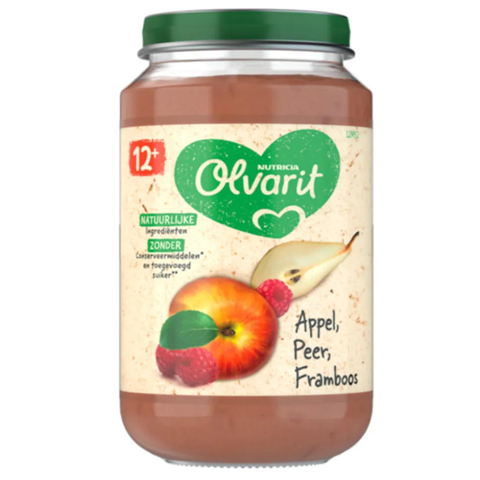 6x Olvarit Fruithapje 12m Appel Peer Framboos 200 gr