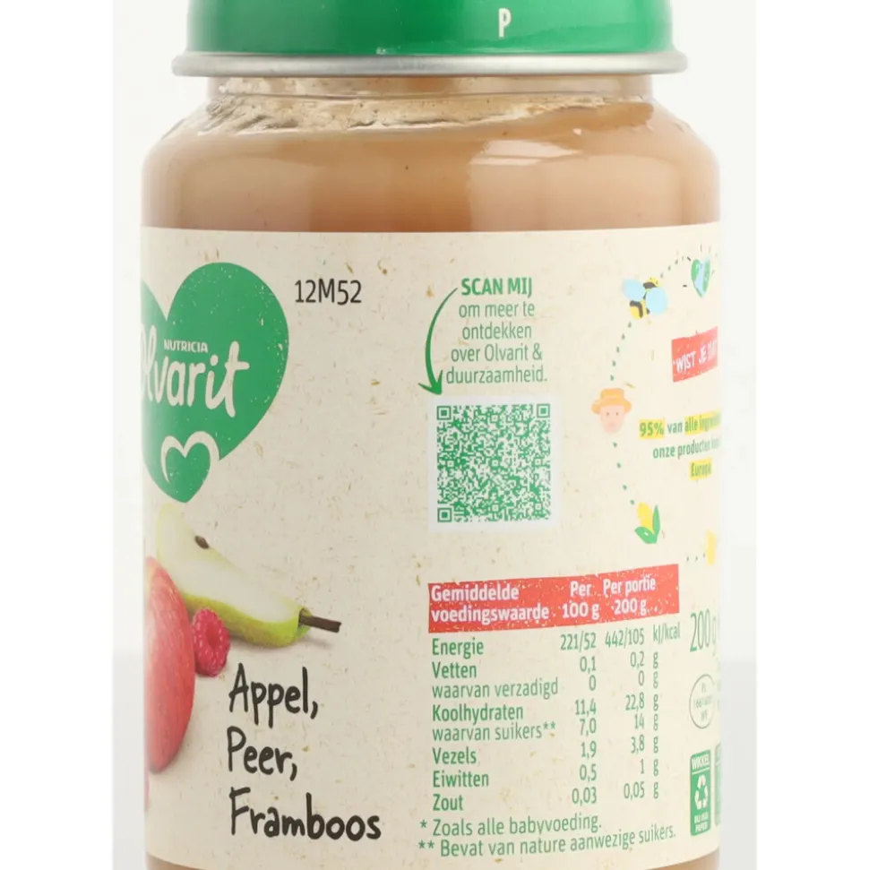 6x Olvarit Fruithapje 12m Appel Peer Framboos 200 gr