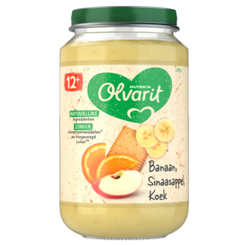 6x Olvarit Fruithapje 12m Banaan Sinaasappel Koek 200 gr