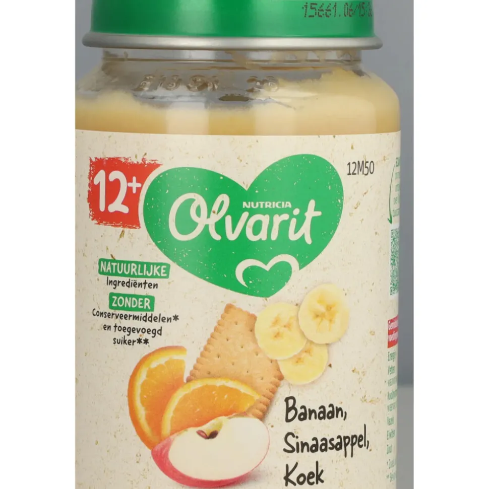 6x Olvarit Fruithapje 12m Banaan Sinaasappel Koek 200 gr