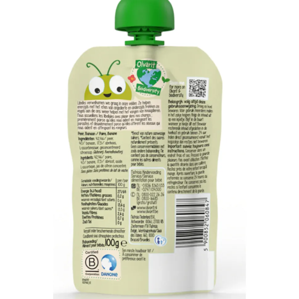 6x Olvarit Knijpfruit 6+m Peer & Banaan 100 gr