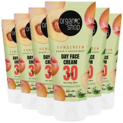 6x Organic Shop Zonnebrandcréme Gezicht SPF 30 Vette huid 50 ml