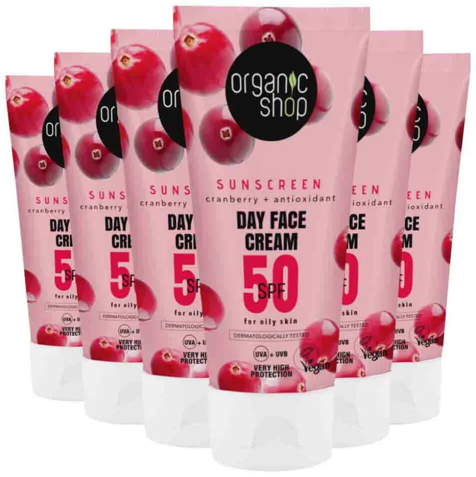 6x Organic Shop Zonnebrandcréme Gezicht SPF 50 Vette huid 50 ml