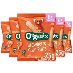 5x Organix Babysnack 6+m Strawberry Corn Puffs 25 gr