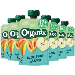 6x Organix Knijpfruit 12+m Appel, Perzik & Mango 100 gr