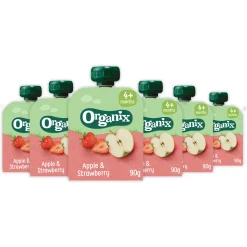 6x Organix Knijpfruit 4+m Appel & Aardbei 90 gr
