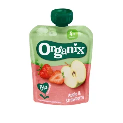 6x Organix Knijpfruit 4+m Appel & Aardbei 90 gr
