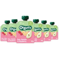 6x Organix Knijpfruit 4+m Peer, Banaan & Framboos 90 gr