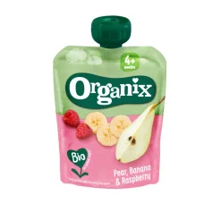 6x Organix Knijpfruit 4+m Peer, Banaan & Framboos 90 gr