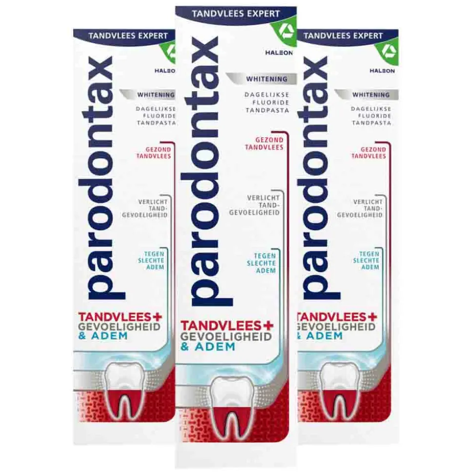3x Parodontax Tandpasta Tandvlees + Gevoeligheid & Adem Whitening 75 ml