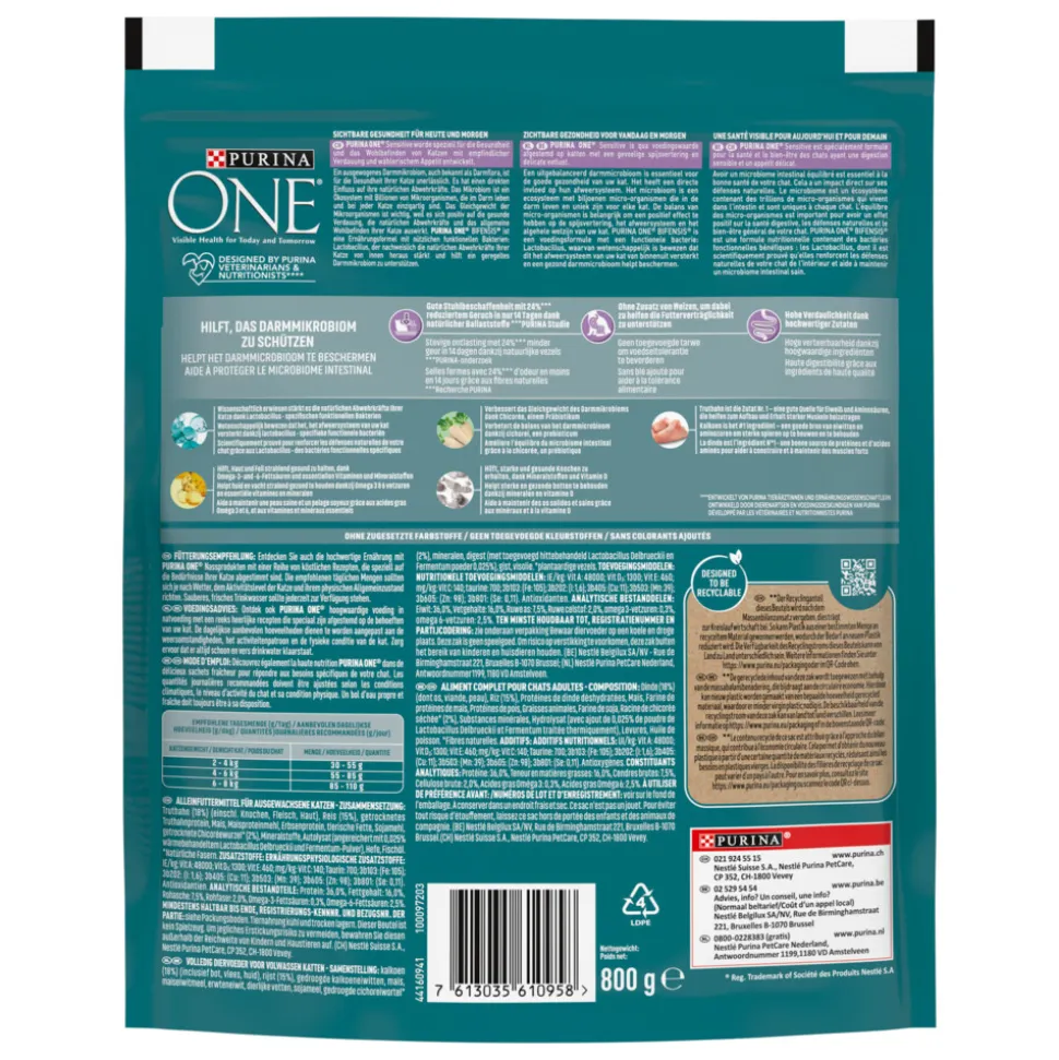 4x Purina ONE Sensitive Kalkoen 800 gr