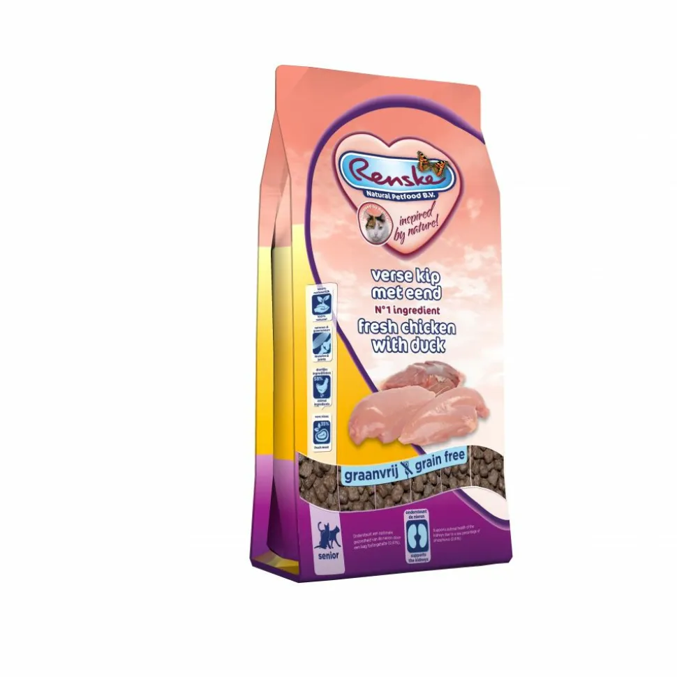 8x Renske Super Premium Senior Kattenvoer Kip & Eend 400 gr