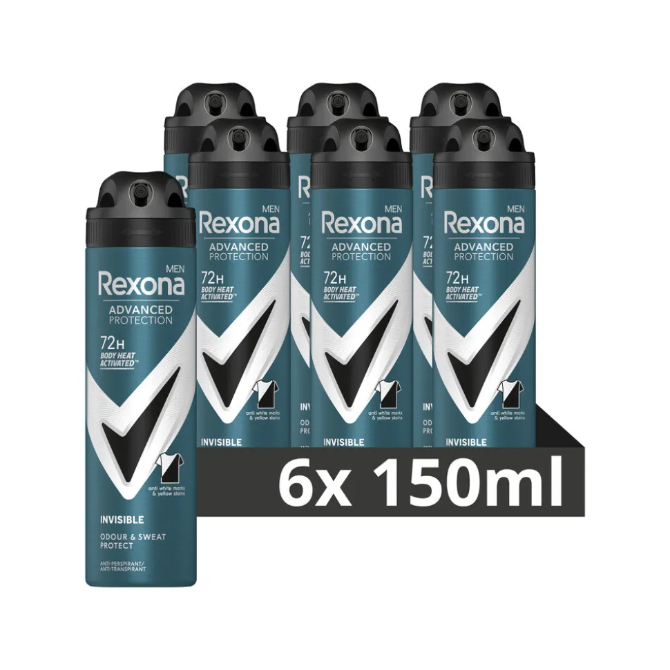 6x Rexona Men Deodorant Spray Advanced Protection Invisible 150 ml
