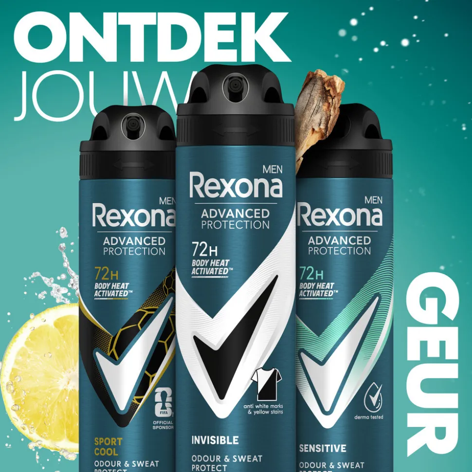 6x Rexona Men Deodorant Spray Advanced Protection Invisible 150 ml