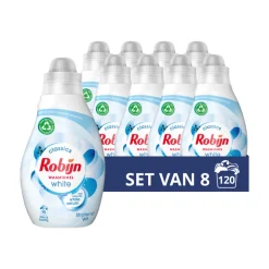 8x Robijn Klein & Krachtig Wasmiddel Stralend Wit 15 Wasbeurten 525 ml