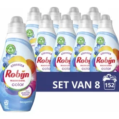 8x Robijn Klein & Krachtig Wasmiddel Morgenfris Color 19 Wasbeurten 665 ml