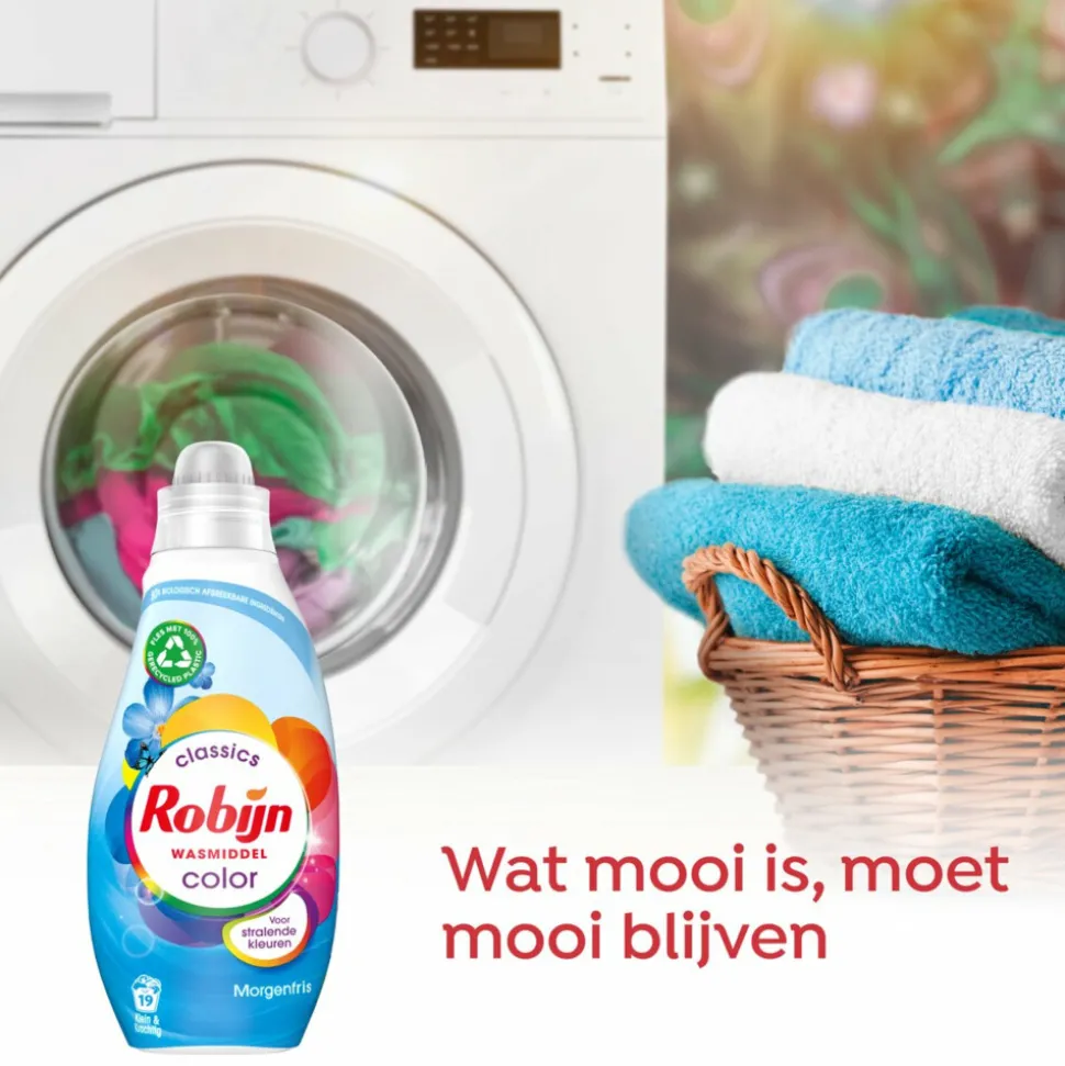 8x Robijn Klein & Krachtig Wasmiddel Morgenfris Color 19 Wasbeurten 665 ml