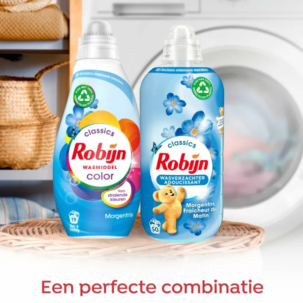 8x Robijn Klein & Krachtig Wasmiddel Morgenfris Color 19 Wasbeurten 665 ml