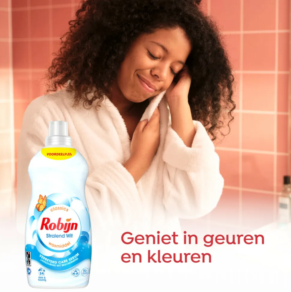 4x Robijn Klein & Krachtig Wasmiddel Stralend Wit 34 Wasbeurten 1,19 liter