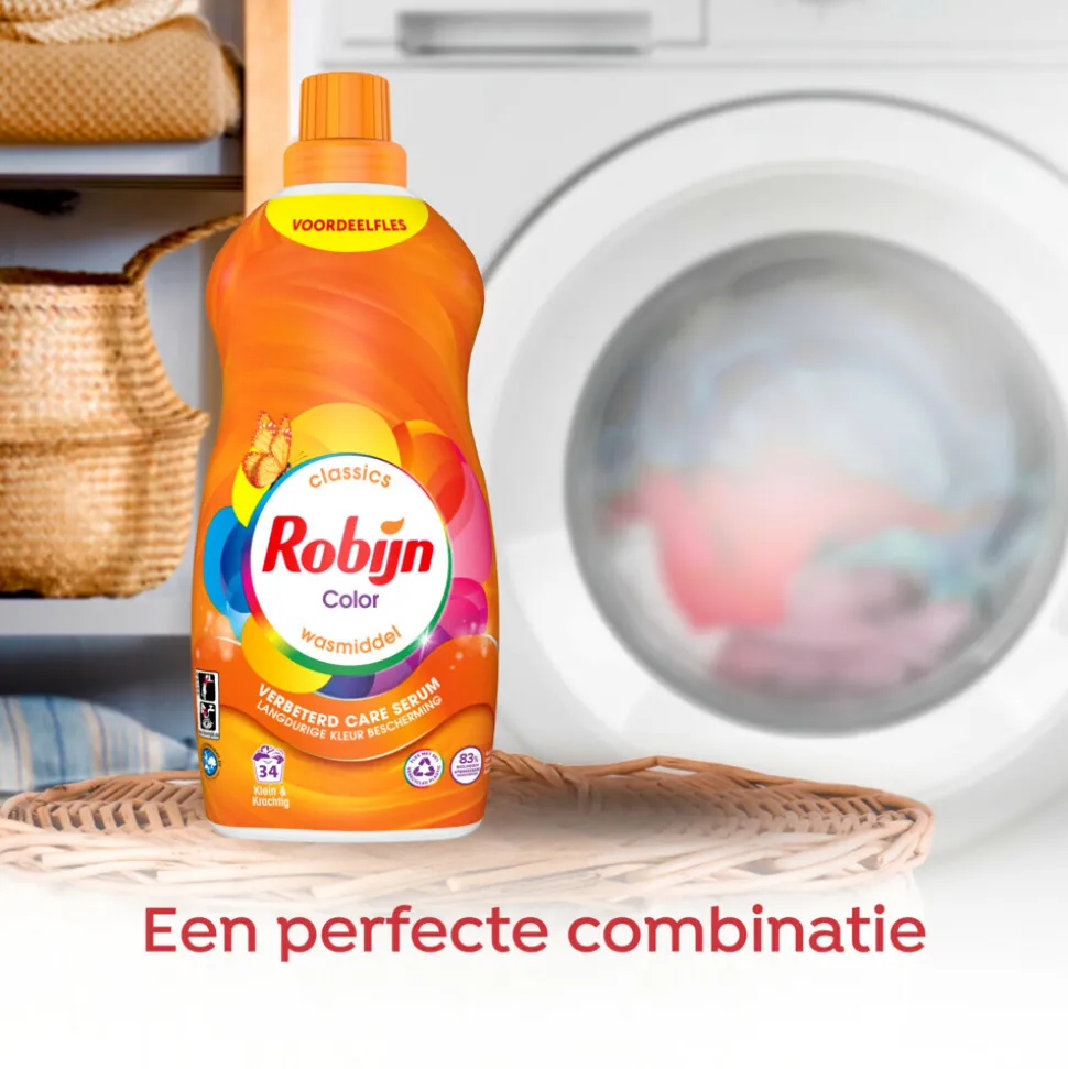 4x Robijn Klein & Krachtig Wasmiddel Color 34 Wasbeurten 1,19 liter