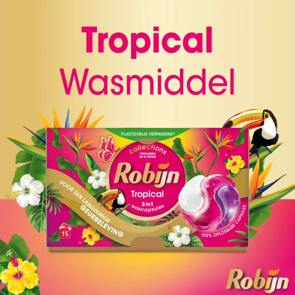 4x Robijn Wascapsules 3-in-1 Tropical 15 stuks