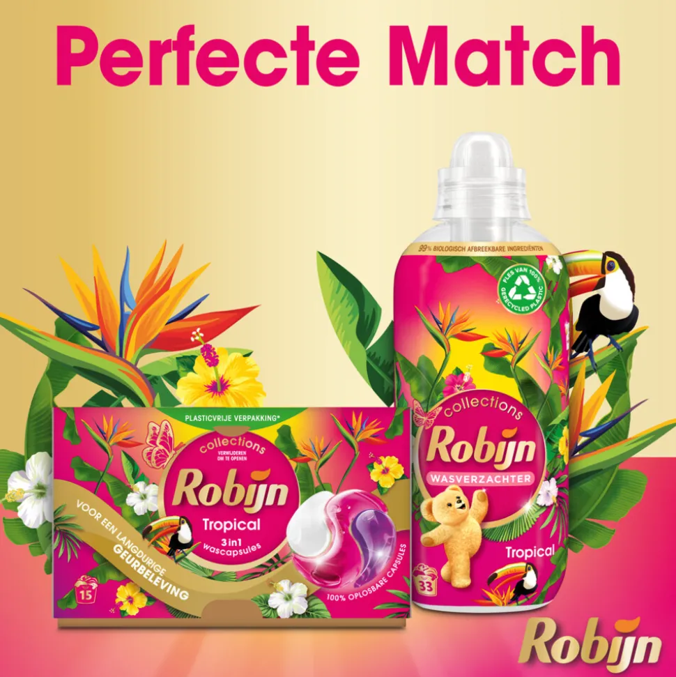 4x Robijn Wascapsules 3-in-1 Tropical 15 stuks