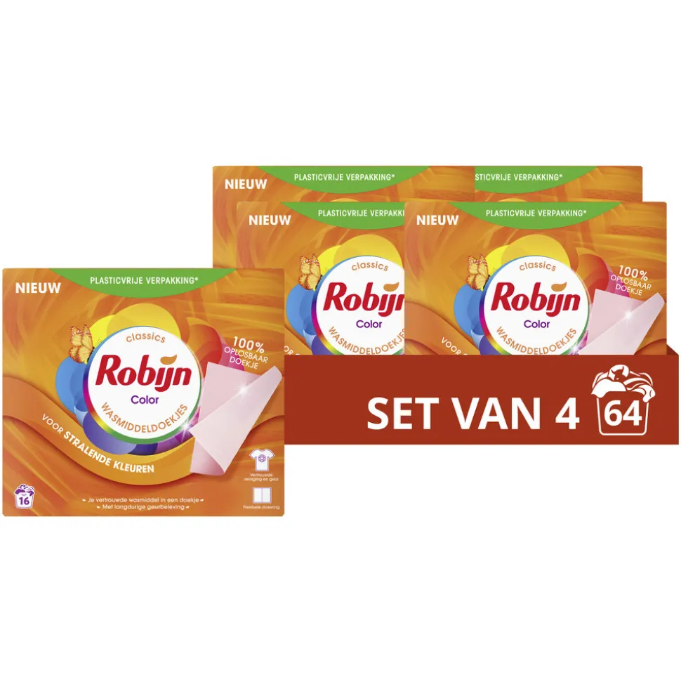 4x Robijn Wasmiddeldoekjes Color 16 stuks