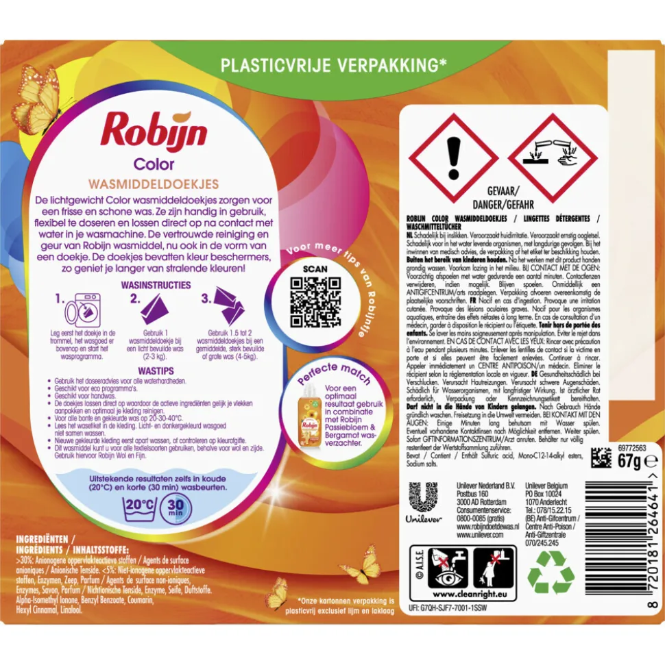 4x Robijn Wasmiddeldoekjes Color 16 stuks